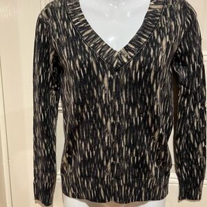 Tory Burch 100% Wool V Neck Sweater Size Small XL Condition Black Green Beige